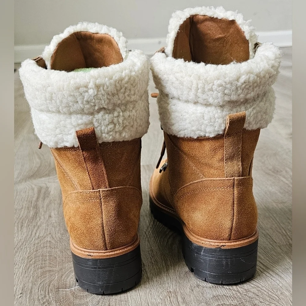 Marc Fisher Tan Suede Sherpa-Lined Lace-Up Winter Boots – Size 8M - Picture 5 of 12